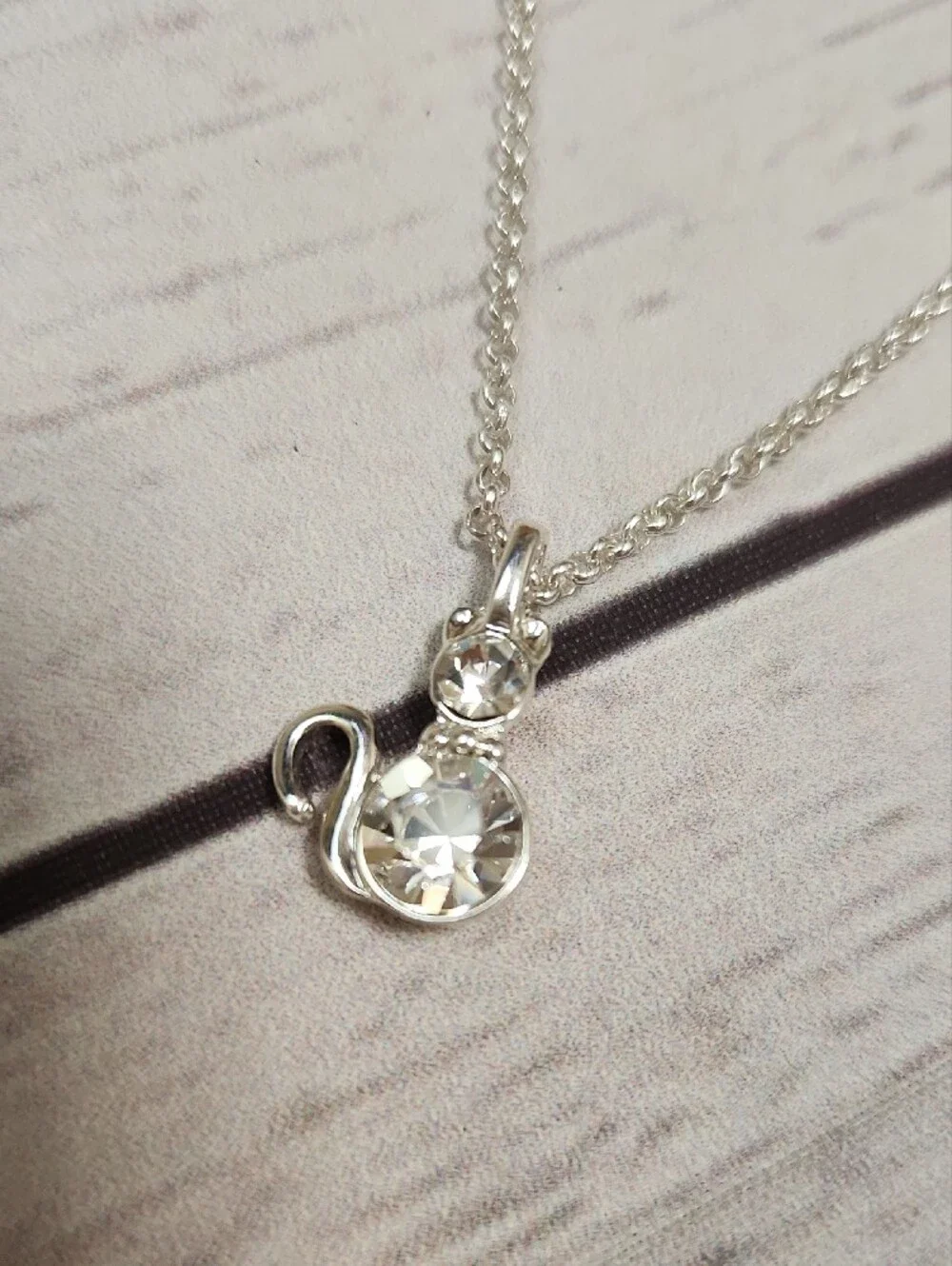 Crystal Cat Pendant Necklace in Silver